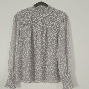 Ann Taylor Light Gray Patterned Blouse